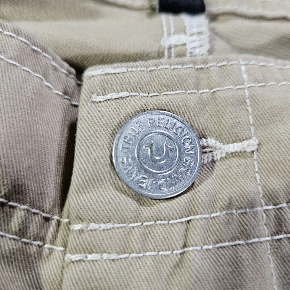 True Religion Cargo Pants Mens 36x32 Tan Flap Pockets Hip Hop Streetwear Baggy